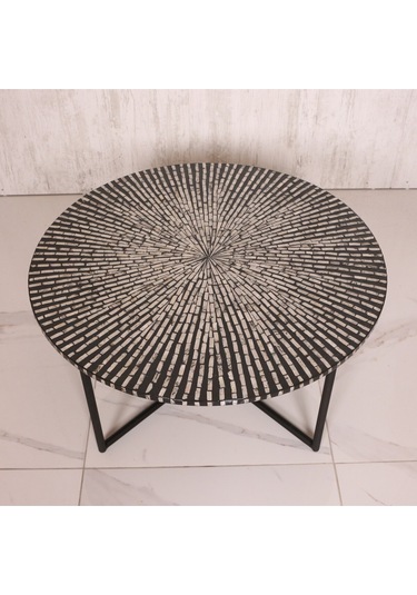 Boğaziçi Sedefli Demir Ayaklı Sehpa 82x47 Cm Siyah