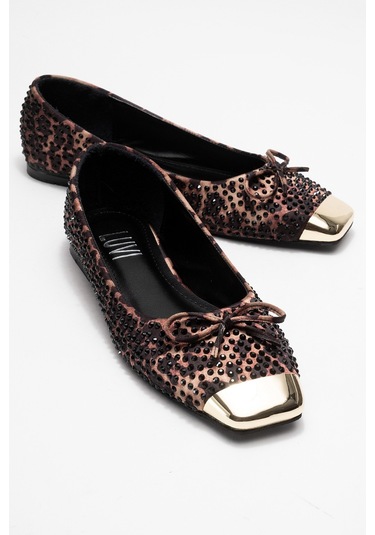 Abra Siyah Sarı Desenli Taşlı Fiyonklu Kadın Babet Ayakkabı Siyah Sarı