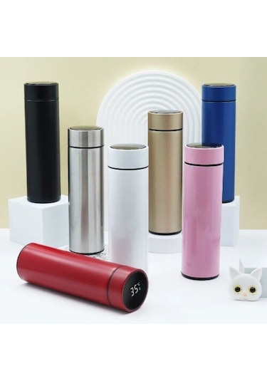 9009161604004drvs - Sıcaklık Göstergeli Dijital Termos 500 Ml Çok Renkli