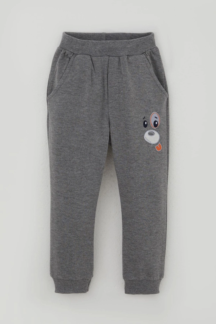 Breeze Erkek Bebek Eşofman Takımı Kulaklıklı Köpekçik Nakışlı 9 Ay-3 Yaş, Beyaz Beyaz