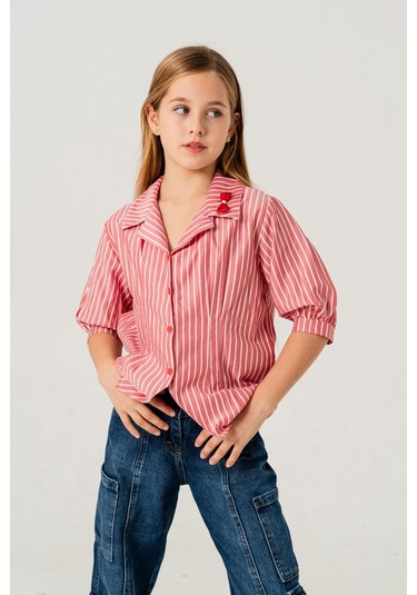Kız Çocuk Beden Pileli Gömlek 3151 Kırmızı