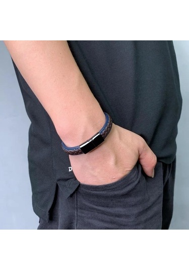 Yeni Punk Deri Örgü Bileklik Erkekler İçin Charm Bileklikler Erkek El Takısı Deri Bileklik Homme Gümüş