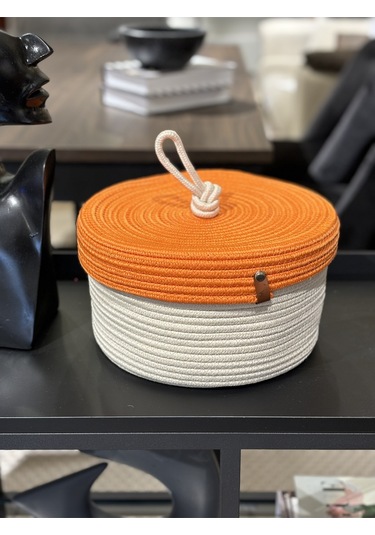 Kopya - Walnut Kapaklı Jüt Sepet Turuncukrem