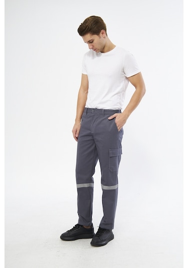 Pantolon 16/12 Gabardin %100 Pamuk Reflektörlü Kargo Cepli Gri Ya