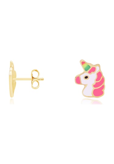 Diamond Line - Gülaylar 14 Ayar Altın Unicorn Küpe