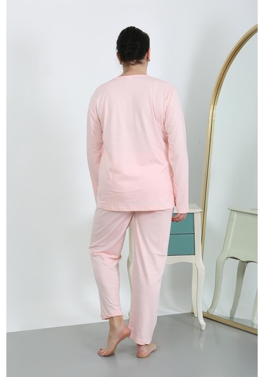 Akbeniz Kadın Büyük Beden Uzun Kol Penye Pijama Takımı Pembe 202501 Pembe