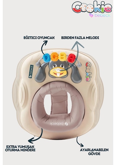 Cookie Ayarlanabilen Müzikli Yumuşak Pedli Lüks Yürüteç Kahverengi
