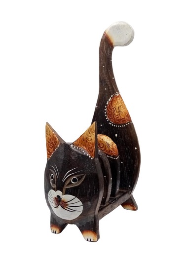 Ahşap Kedi Kartlık Peçetelik Kitaplık