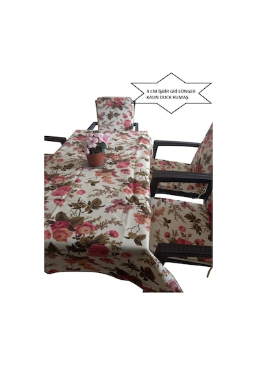 Sandalye Minderi Masa Örtüsü 120x180 4 Adet Minder Kalin Duck Kumaş 4 Cm Sünger Ingiliz Gülü Çok Renkli