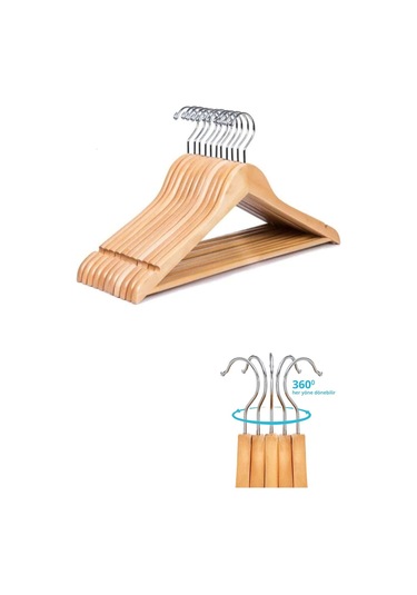 Ahşap Askı Kıyafet Ve Elbise Askısı 24 Adet 1. Cilalı Kahverengi