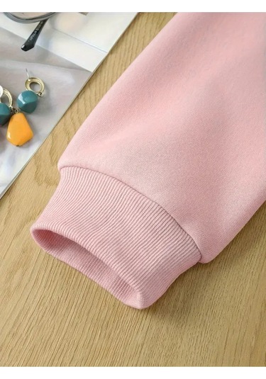 Kışlık Kapüşonlu Sweatshirt, Çocuk Ayıcık Baskılı Pembe