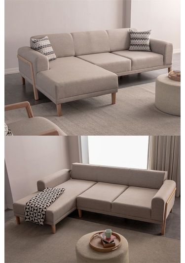 Latte Sırt Mekanizmalı Köşe Koltuk Takımı Krem