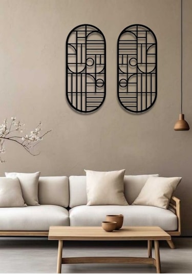 Modern Stil 2 Li Metal Duvar Dekoru Seti 75x36