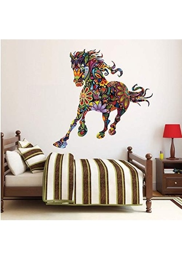 Vahşi Renkli Çiçek At Duvar Sticker Çiçek Desenli Pentium At Oturma Odası Yatak Odası Çıkartması Ev Dekorasyonu 60 60cm Şeffaf