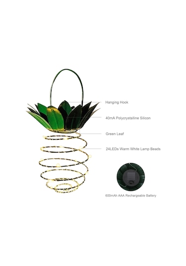 Symbee Güneş Enerjili Demir Pineapple Askılı Led Işıklar 2 Adet, 24 Led, Ip65 Su Geçirmez, Otomatik Açma-kapama