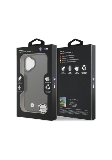 İphone 17 Uyumlu Kılıf Bmw Lisanslı M-safe Özellikli Karbon Fiber Metal Logolu Kevlar Kapak Siyah Siyah