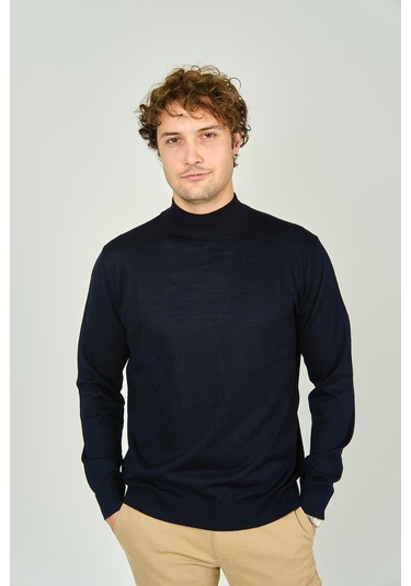 Ateş Triko Erkek Yarım Balıkçı Yaka Yün Kazak 0004 Lacivert Lacivert