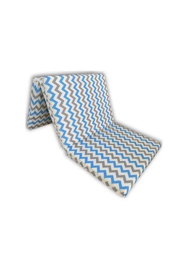 Katlanır Yer Yatağı Ve Tek Kişilik Sünger Katlanır Minder Yatak 80x180 Cm 6 Cm Mavi Gri Zikzak