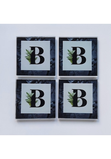 Decorita Cam Bardak Altlığı Harfli Tasarım B Harfi 4'lü Takım 10 x 10 CM Çok Renkli