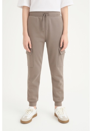 Erkek Çocuk Basic Kargo Cepli Jogger Paça Okul Eşofman Altı Ak2322-1 Bej
