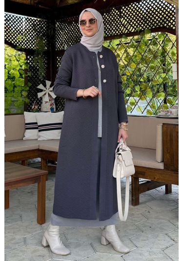 Sinem Çelik Örme Triko Hırka Antrasit Çok Renkli