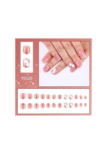 Kısa Bahar Ve Yaz Basit Gül Çiçek Elmas Tırnak Sanatı Fransız Beyaz Kenarlı İnci Takma Tırnaklar 24 Adet Parlak Aşınma Tırnakları Dahil Aletlerys529