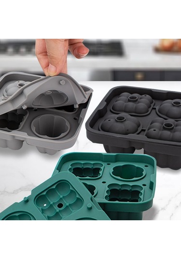 2'si 1 Arada Buz Küpü Tepsisi Yeniden Kullanılabilir Silikon Buz Yapma Kalıbı, Huni + Buz Kelepçesi Bpa İçermez, Fda Sertifikası Yok - Gri