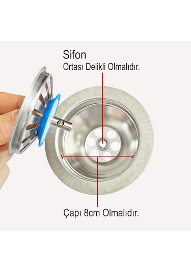 Aletçantam Çöpmak Mutfak Lavabo Sifon Gider Metal Tıpa Süzgeci 8cm Krom