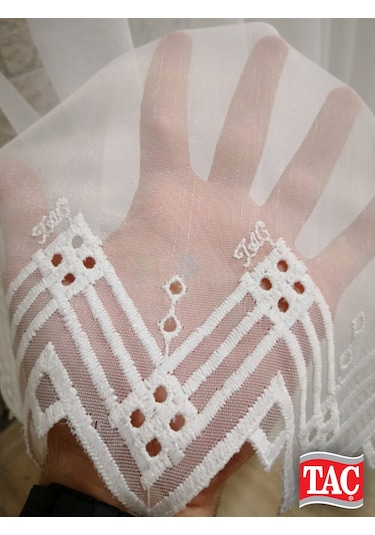 Taç TTM Zemin Etek Desenli Düz Tül Perde / Ölçünüze Özel Dikim