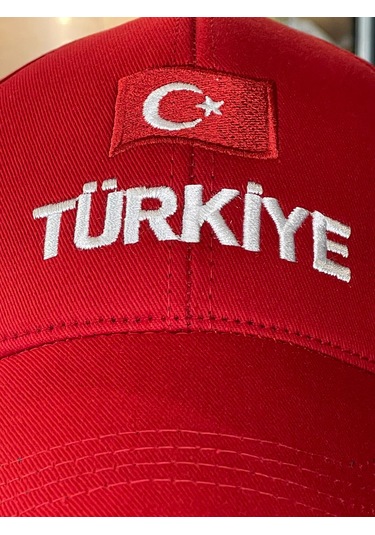 Türkiye Bayrak Nakışlı Pamuklu Unisex Cap Şapka Kırmızı