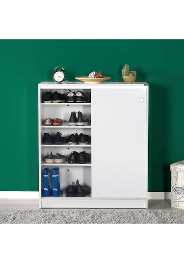 Diamond 5 Raflı Sürgülü Dolap - Beyaz