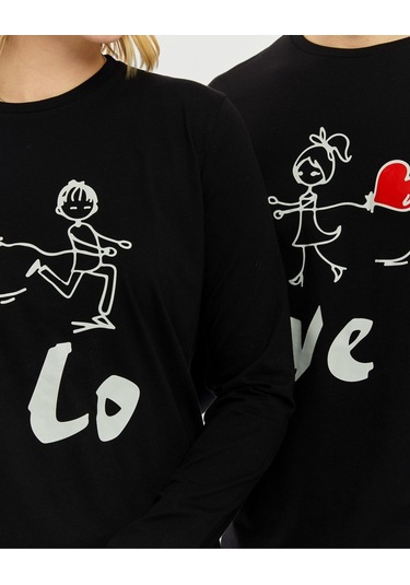 Bella Dossi Çiftlere Özel Kombin Love Pijama Takımı Siyah