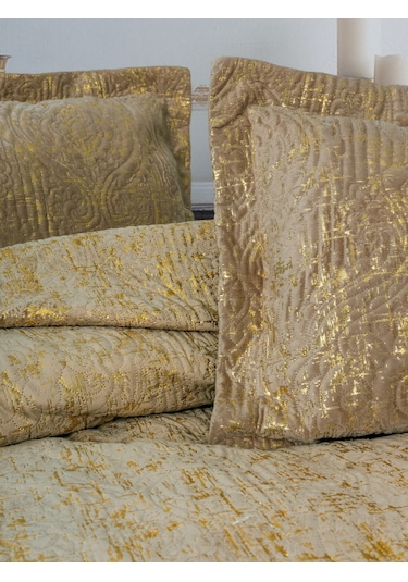 Cotton Box Smart Çift Kişilik Yatak Örtüsü Kadife Varaklı Brillante Kahve Kahverengi