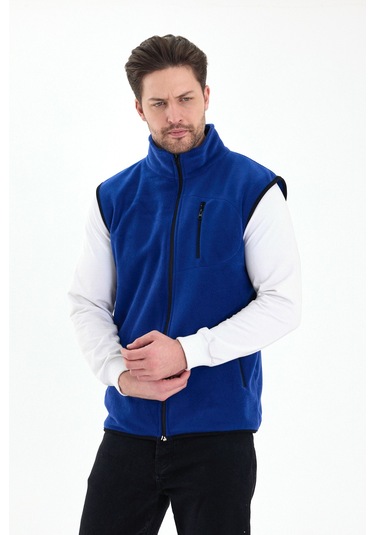 Monox Erkek Tam Fermuarlı Spor Polar Yelek Saks Mavisi