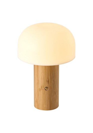 Olwa Ahşap Detaylı Pilli Kablosuz Dokunmatik Şarjlı Led Mantar Abajur Masa Lambası Ahşap