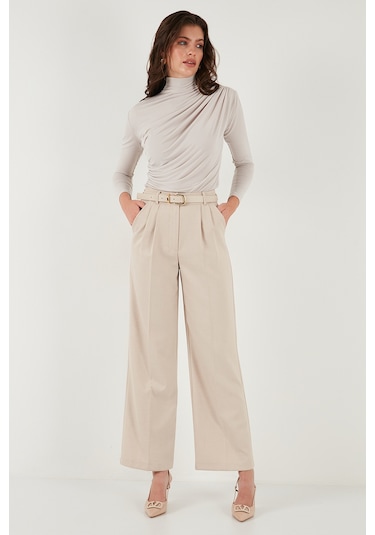 Lela Streç Büzgü Detaylı Slim Fit Dik Yaka Bayan Bluz 669925 Koyu Bej