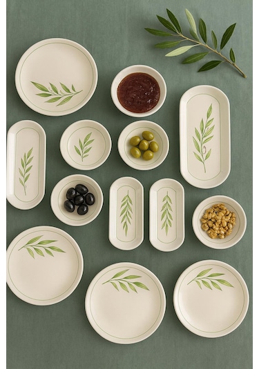 Seramık 6 Kısılık Yaprak 14 Parca Seramık Kahvaltı Takımı Beyaz