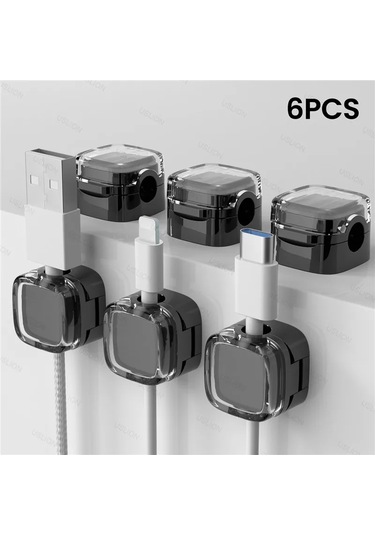 Boutiquespecial Renkli 6'li Manyetik Kablo Klipsi - Masa Altı Kablo Düzenleyici, Pürüzsüz Ve Ayarlanabilir Gümüş