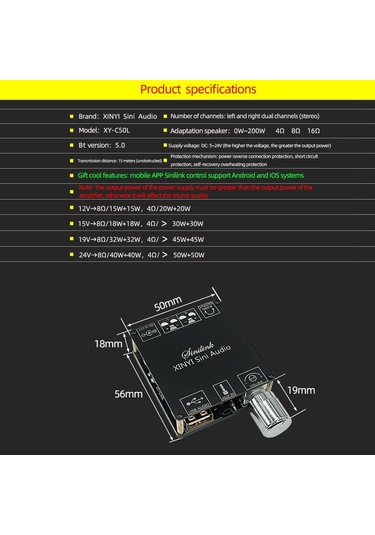Jms Mini 50W x 2 Bluetootht 5.0 Kablosuz Ses Dijital Güç Amplifikatörü  Stereo Kurulu Amp Çift