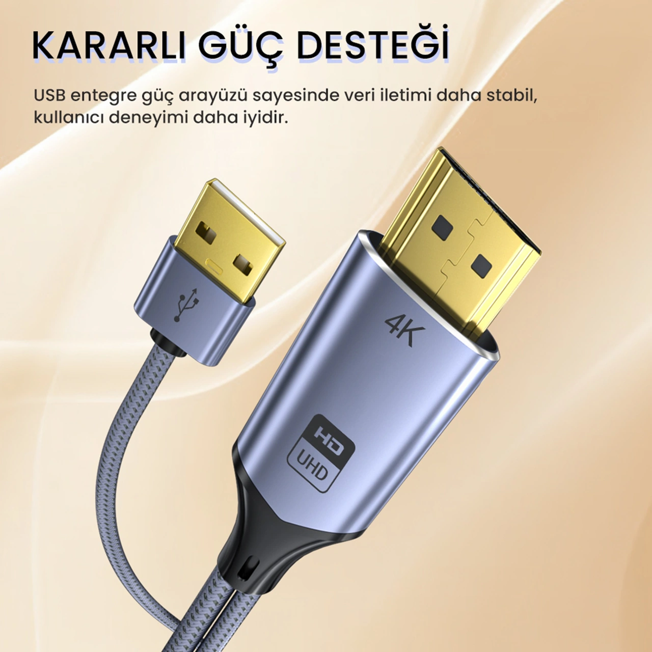 Veggieg Hdmı To Displayport Dp 4k 60hz Usb Görüntü Aktarma Kablosu 2 Metre