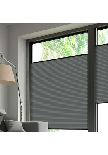 Perdema Yapışkanlı Honeycomb Plise %100 Karartma Cam Balkon Perdesi - Ofis Perdesi - Mutfak Perdesi - Salon Koyu Gri