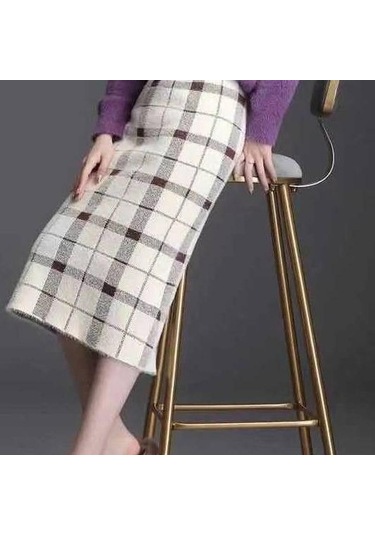 Sonbahar Kış Kadın Örme Etek Kadın Etek Yüksek Bel Kalınlaşmak Taklit Vizon Kadife Ince Orta Uzunlukta Tek Adım Etek Siyah&grı Siyah - Gri