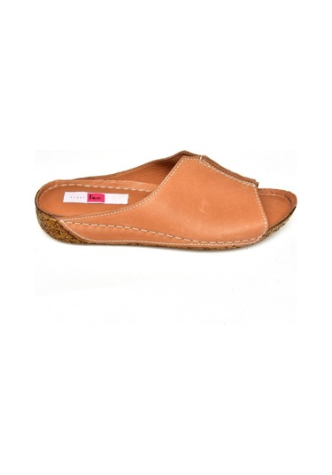 Fox Shoes P555064003 Taba Hakiki Deri Kadın Terlik Taba