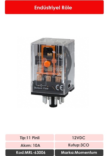 Momentum Röle 3 Kontak 11 Pin 10A Bobin:12VDC MRL-63006