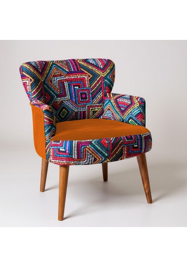 Roma Berjer - Modern Tekli Koltuk - Dijital Baskı Kumaş - Turuncu