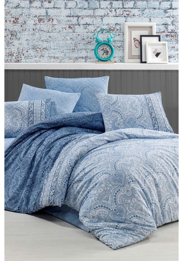 Ranforce Carin Mavi Çift Kişilik Nevresim Takımı Karışık