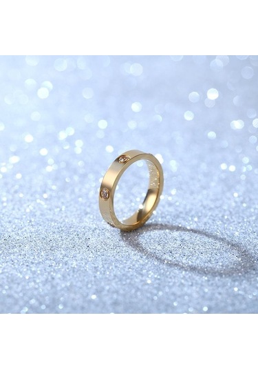 Altın Titanyum Çelik Çift Yüzük Moda Gül Altın Paslanmaz Çelik Erkekler Ve Kadınlar İçin Altı Yapay Elmas Yüzük Hediye Women 6 Altın