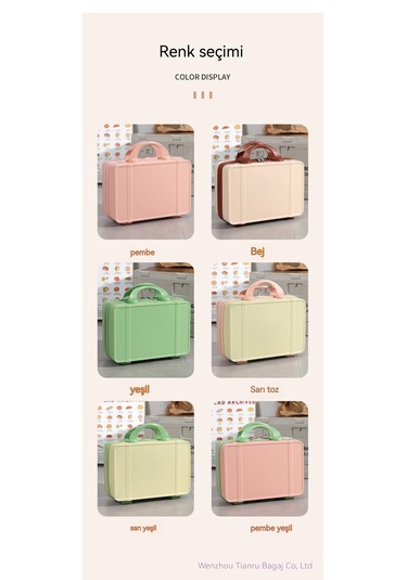 Şeker Rengi Kontrast Bavul Küçük Bavul-17 Pembe Ve Yeşil Pembe