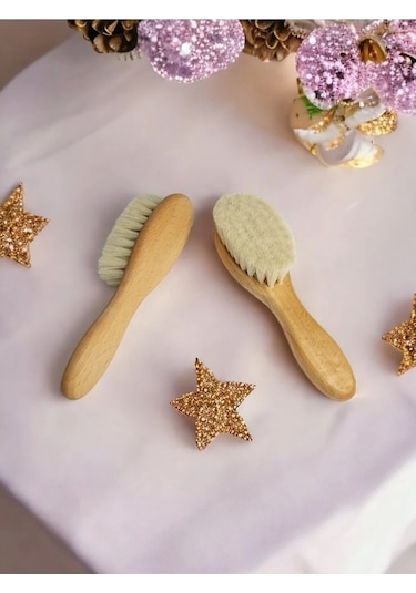 Oğal Keçi Kılı Bebek Saç Fırçası Yumuşak Midi Boy Bebek Tarağı