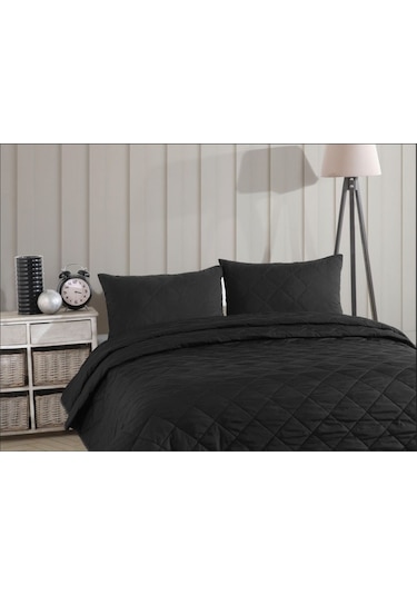 Formeya Siyah Çift Kişilik Pike Çok Amaçlı Yatak Örtüsü Siyah